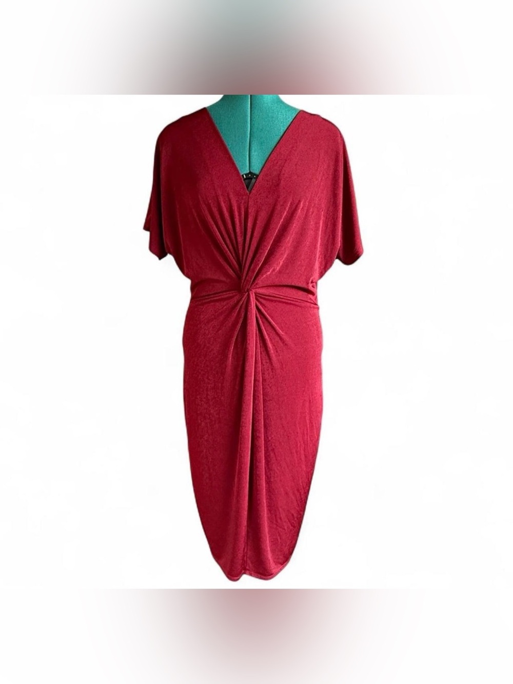 Jennifer Lopez Red Twist-Front V-Neck Midi Dress